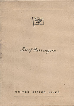 Front Cover of a First Class Passenger List from the SS Manhattan of the United States Lines, Departing Friday, 12 July 1940 from Lisbon to New York.