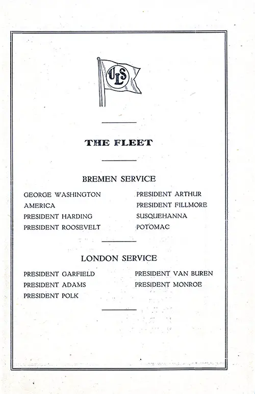 United States Lines Fleet List, SS President Harding First Cabin Passenger List, 4 October 1922.
