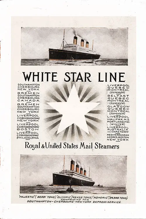 Front Cover, White Star Line RMS Adriatic Second Class Passenger List - 18 August 1923.