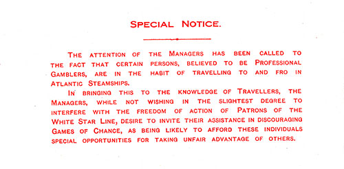 Special Notice Insert, SS Celtic First Class Passenger List, 19 January 1907.