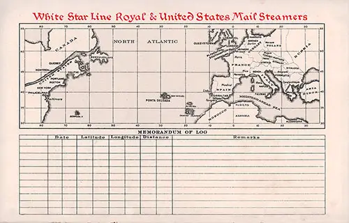 Track Chart and Memorandum of Log (Unused), RMS Celtic Passenger List, 30 May 1925.