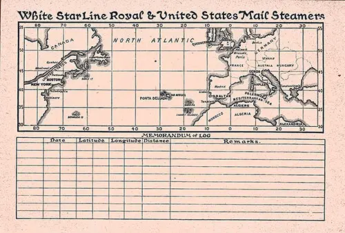 Unused RMS Cymric Track Chart and Memorandum of Log from September 1906.