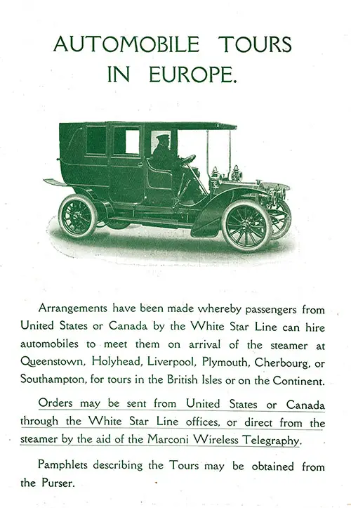 Automobile Tours in Europe, 1910.