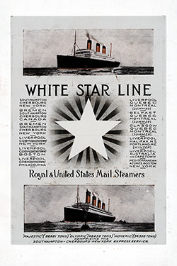 Front Cover, Second Class Passenger List from the RMS Homeric of the White Star Line, Departing Wednesday, 5 September 1923 from Southampton to New York.