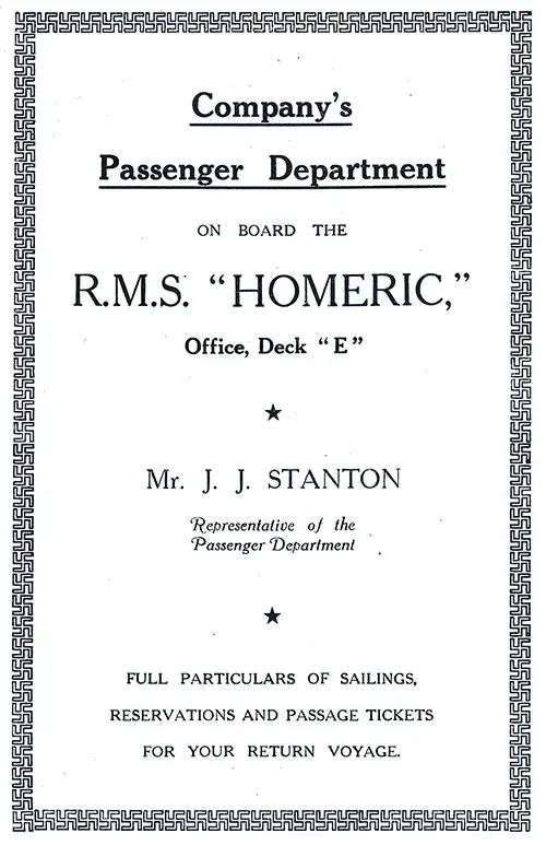 White Star Line Passenger Department on Board the RMS Homeric, 1923.