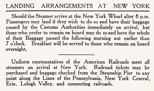 Landing Arrangements at New York, 1923.
