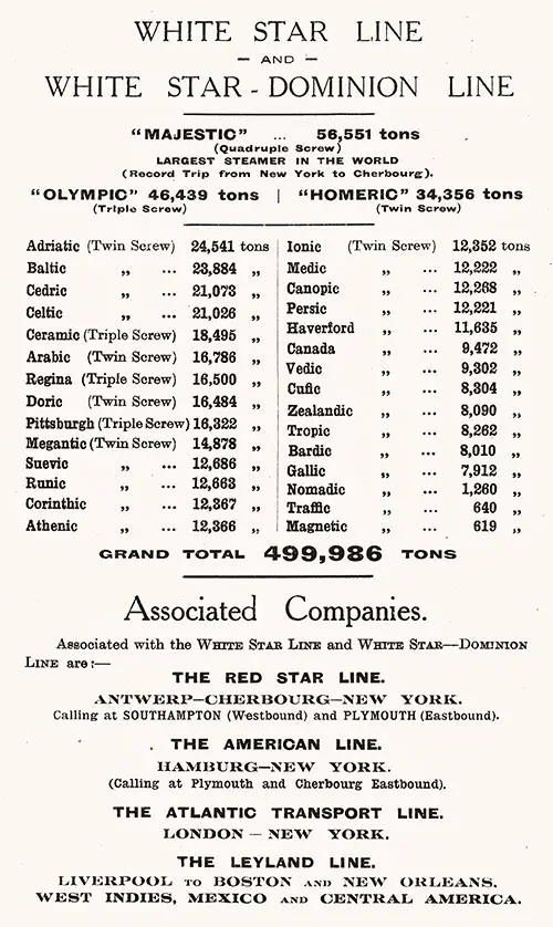 Fleet List, White Star Line and White Star-Dominion Line and Associated Companies, 1923.