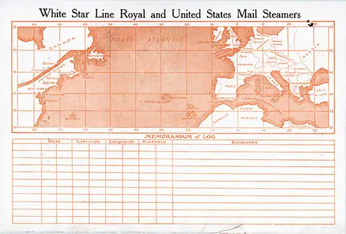 Track Chart and Memorandum of Log (Unused), RMS Homeric Passenger List, 5 September 1923.