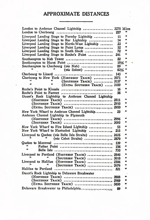 Approximate Distances, SS Homeric Second Class Passenger List, 4 April 1925.
