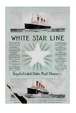 Front Cover, White Star Line RMS Majestic Second Class Passenger List - 6 September 1922.