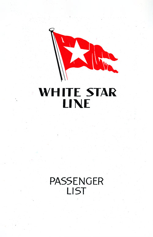 Front Cover, White Star Line RMS Majestic Tourist Class Passenger List - 23 August 1933.