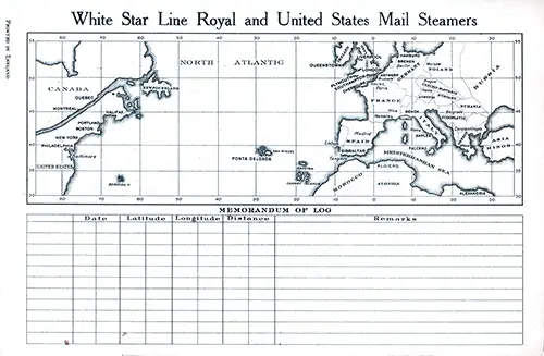 Track Chart and Memorandum of Log (Unused). RMS Majestic Passenger List, 23 August 1933.