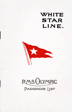 Front Cover of a First Class Passenger List from the RMS OLympic of the White Star Line, Departing Wednesday, 4 June 1924 from Southampton to New York