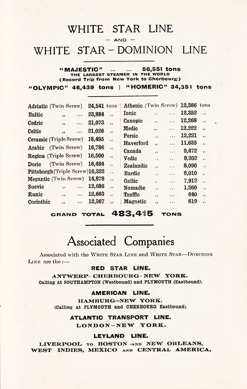 Fleet List of the White Star Line and White Star-Dominion Line and Associated Companies.