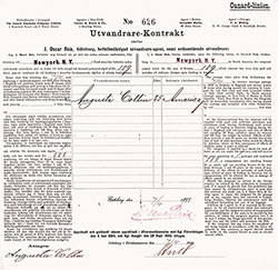 RMS Campania of the Cunard Line 1897 Immigrant Passage Contract - Sweden to New York.