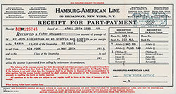 Hamburg America Line Receipt For $50 Part-Payment for Cabin Class Passage on the SS St Louis