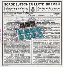 Norddeutscher Lloyd Bremen Passage Contract for Passage on the SS Werra, Departing from Havana to Galveston Dated 30 May 1933.