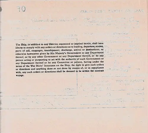 Terms and Conditions 3, Orient Line First Class Passage Ticket for Passage on the SS Orion, Departing from Sydney for Tilbury Dated 7 February 1948.