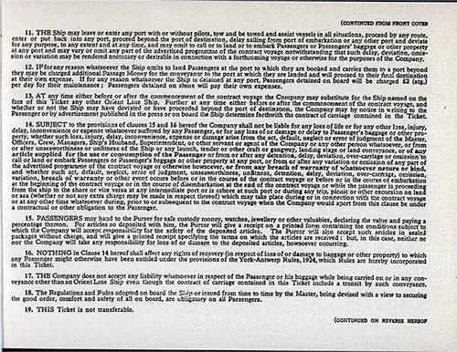 Terms and Conditions 4, Orient Line First Class Passage Ticket for Passage on the SS Orion, Departing from Sydney for Tilbury Dated 7 February 1948.