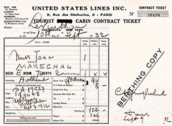 SS Leviathan Tourist Cabin Contract Ticket, Rotterdam (Cherbourg) to New York, 10 September 1932.