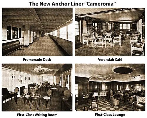 First-Class Public Areas on the Anchor Line SS Cameronia (1920).