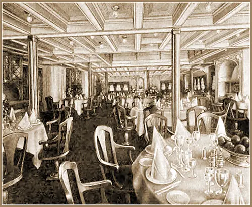 First Class Dining Room on the SS Frederik VIII of the Scandinavian-American Line.