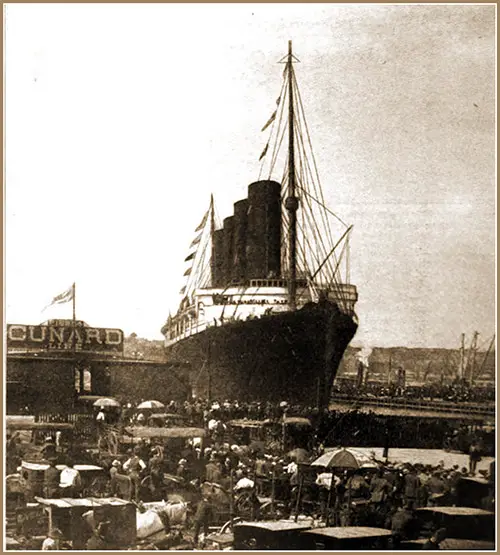 The RMS Lusitania Docked at New York After Maiden Voyage, 13 September 1907.