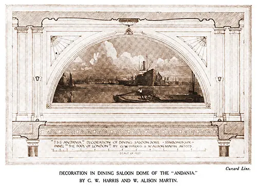 Decoration in the Dining Saloon Dome of the RMS Andania.