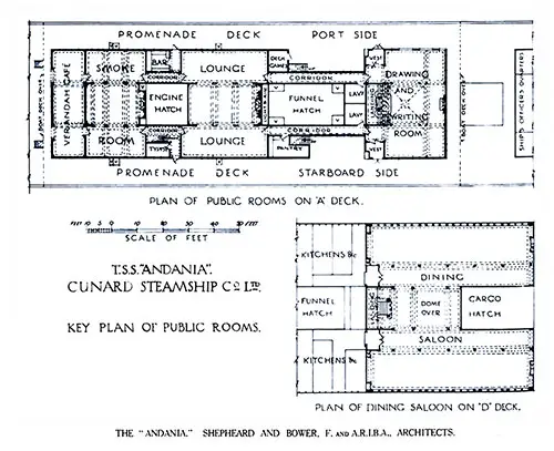 Key Plan of Public Rooms on the RMS Andania.