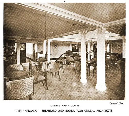Cabin Class Library on the RMS Andania.