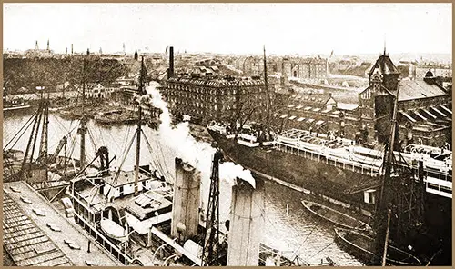 Partial View of the West Basin with Drapery Warehouse in the Center. Copenhagen is in the Background.