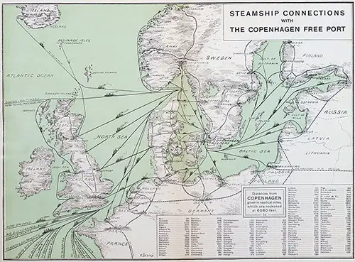 Map of the Steamship Connections with The Copenhagen Free Port, 1923.