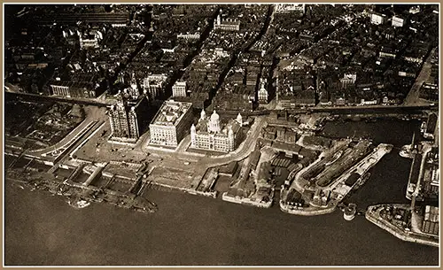 Aeroplane View of Liverpool from Above the Mersey. 1921