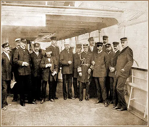 Count Eulenburg, Admiral Sir J. E. Commerell, and the Kaiser on Board the Hohenzollern
