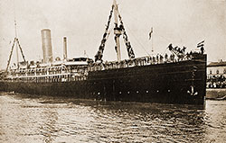 The Departure of the Norddeutscher Lloyd SS Darmstadt from Bremerhaven with Troops on Board for China.