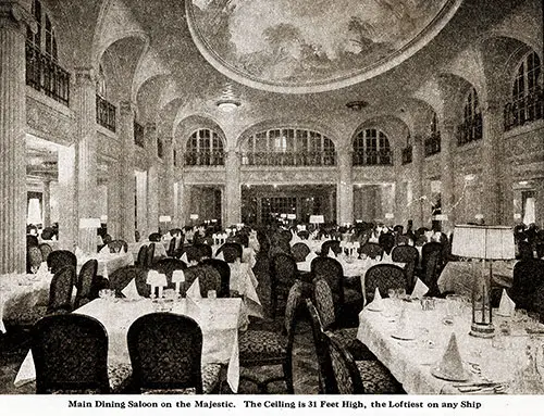The Main Saloon on the Majestic. The Ceiling is 31 Feet High, the Loftiest on Any Ship.