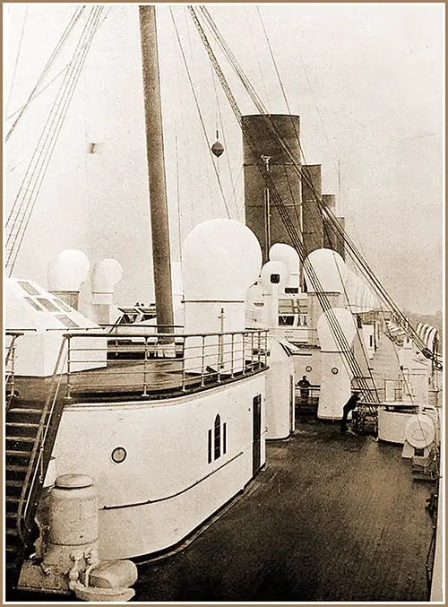 RMS Mauretania Second Class Promenade on the Boat Deck, Looking Forward.