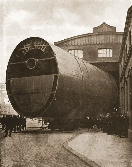 Fig. 47: Last Funnel of the Olympic Leaving the Shops.
