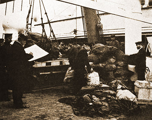 Sacks of Mail Being Brought Onboard a Royal Mail Ship circa 1910.