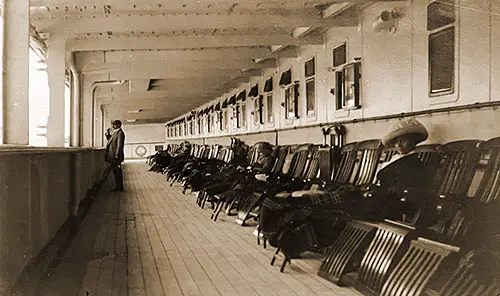 Clara Tweedale Relaxing on the Sheltered Promenade Deck of the SS Cedric, 1911.