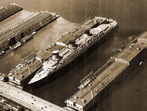 The SS Normandie Docked at Pier 88 on the Hudson River, 20 August 1941.