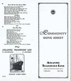 Cover of Community Song Sheet from the Atlantic Transport Line (ATL), Tourist Cabin on the SS Minnekahda and SS Minnesota.