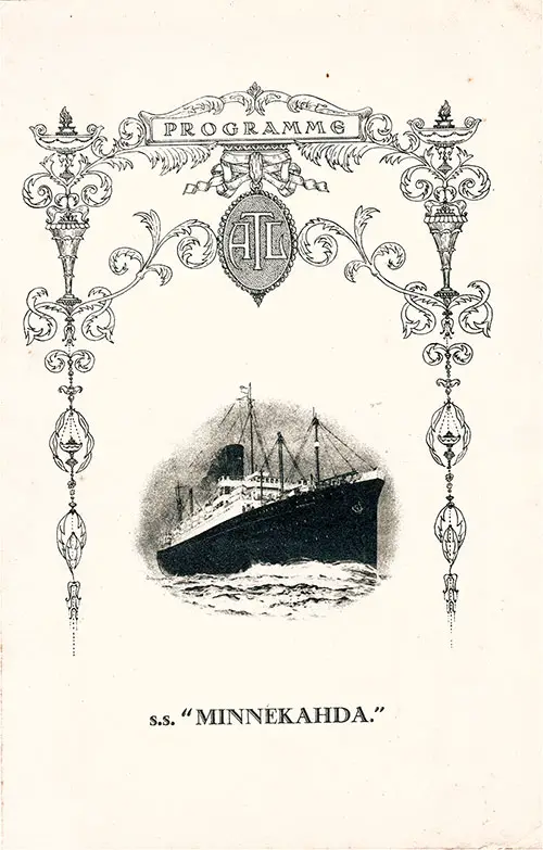 Front Cover, Atlantic Transport Line SS Minnekahda Grand Concert Program for Sunday, 29 July 1928.