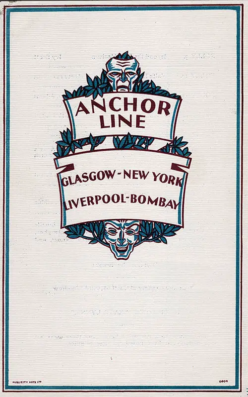 Back Cover, Concert Program on Board the SS California of the Anchor Line, Friday, 27 February 1931.