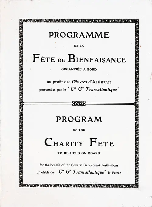 Charity Gala Concert Announcement, CGT French Line SS Ile de Frence Charity Gala Concert, 22 February 1931.