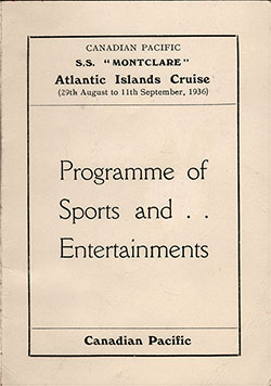 Front Cover, Sports and Entertainment Program, Canadian Pacific Atlantic Island Cruise on the SS Montclare