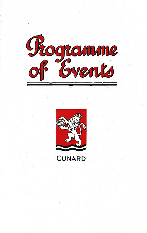 Front Cover, Events Program for a September 1929 Voyage of the RMS Aquitania of the Cunard Line.