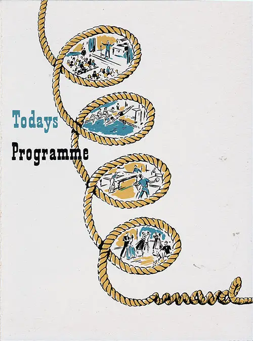 Front Cover, Program of Events for Monday, 30 March 1953 on Board the RMS Queen Mary.