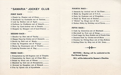 "Samaria" Jockey Club Horse Racing Program from the 1930s.