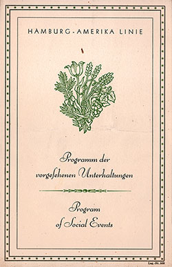 Front Cover, Social Events Program on Board the SS New York for the Transatlantic Voyage beginning on Thursday, 27 July 1933. Lag. Nr. 568.